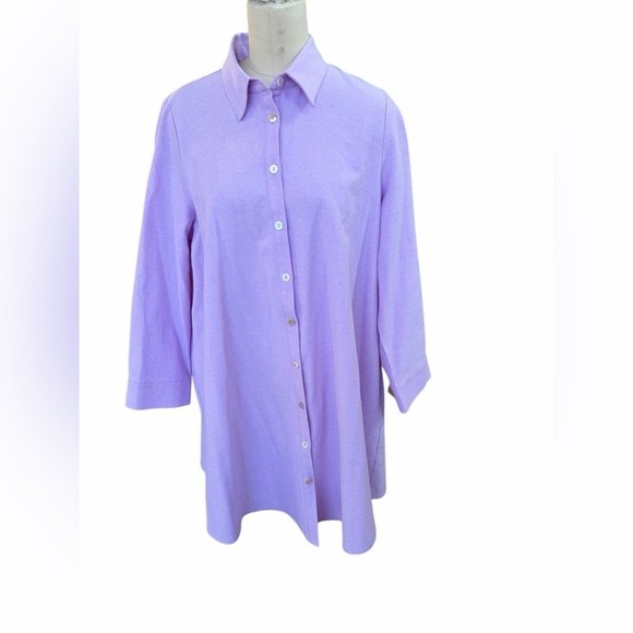 Tuckernuck Pomander Place Lavender Oxford Harris Long Sleeve Mini Shirt Dress, L - Picture 2 of 7